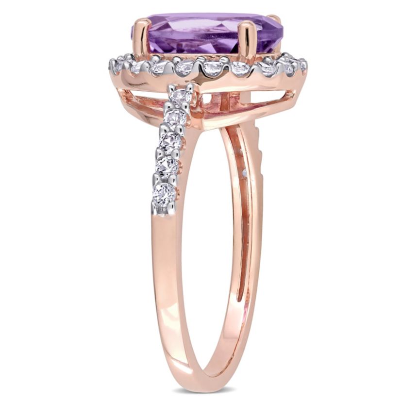 Lab Created Amethyst and Created White Sapphire Halo Engagement Ring in 10K Rose Gold