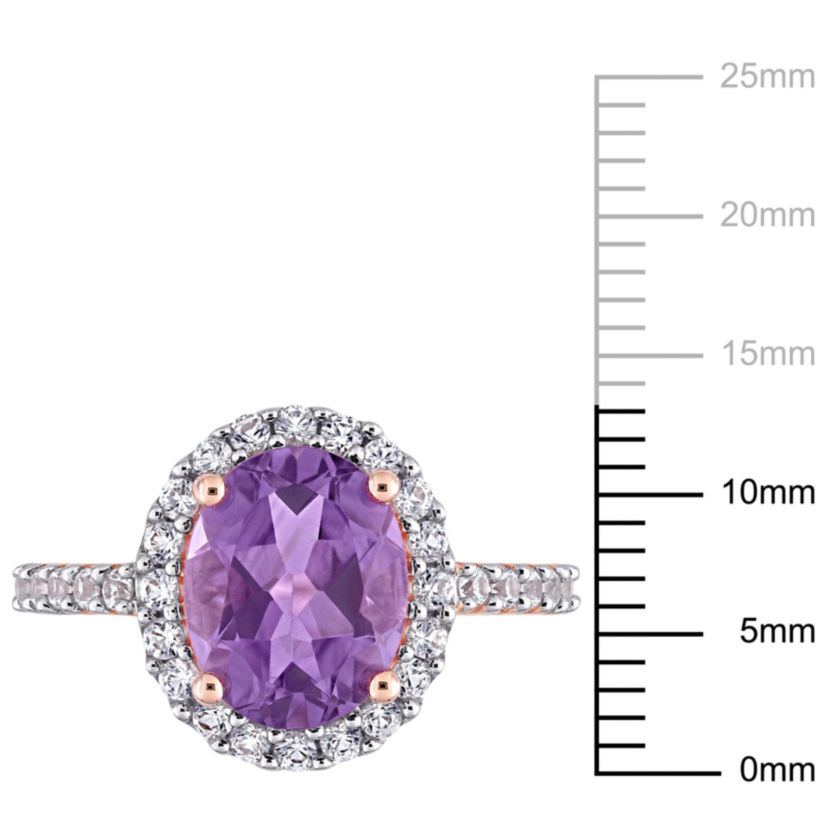 Lab Created Amethyst and Created White Sapphire Halo Engagement Ring in 10K Rose Gold