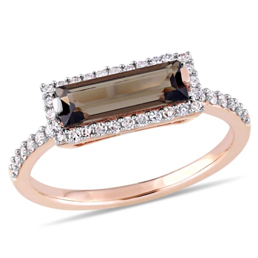 Smokey Quartz and 1/4 ct. t.w. Diamond Halo Ring in 14K Rose Gold