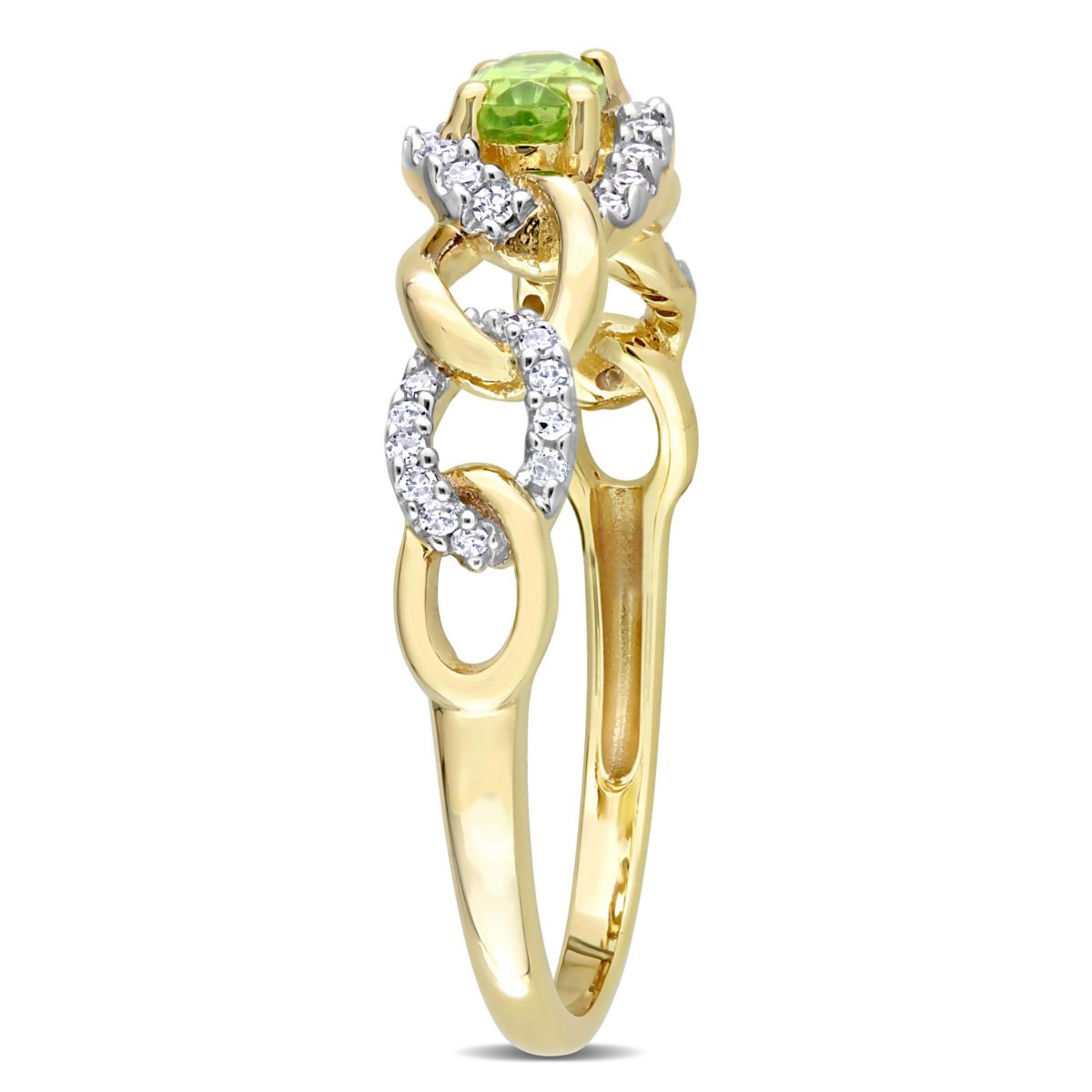 Peridot and 1/8 ct. t.w. Diamond Mini Oval Link Ring in 10K Yellow Gold