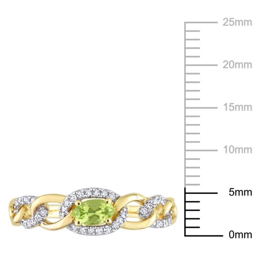 Peridot and 1/8 ct. t.w. Diamond Mini Oval Link Ring in 10K Yellow Gold