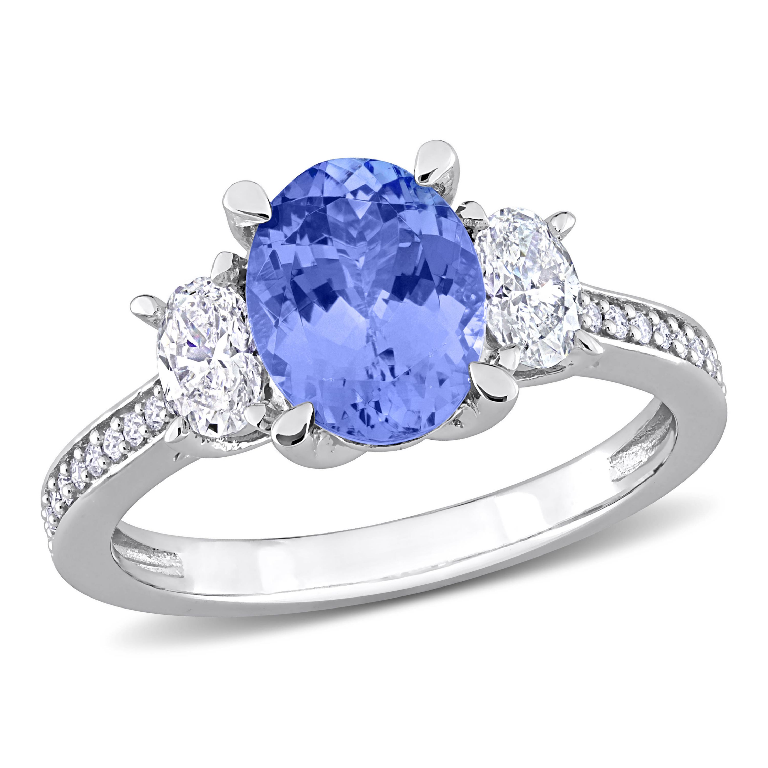 Tanzanite and 5/8 ct. t.w. Diamond 3-Stone Ring in 14K White Gold