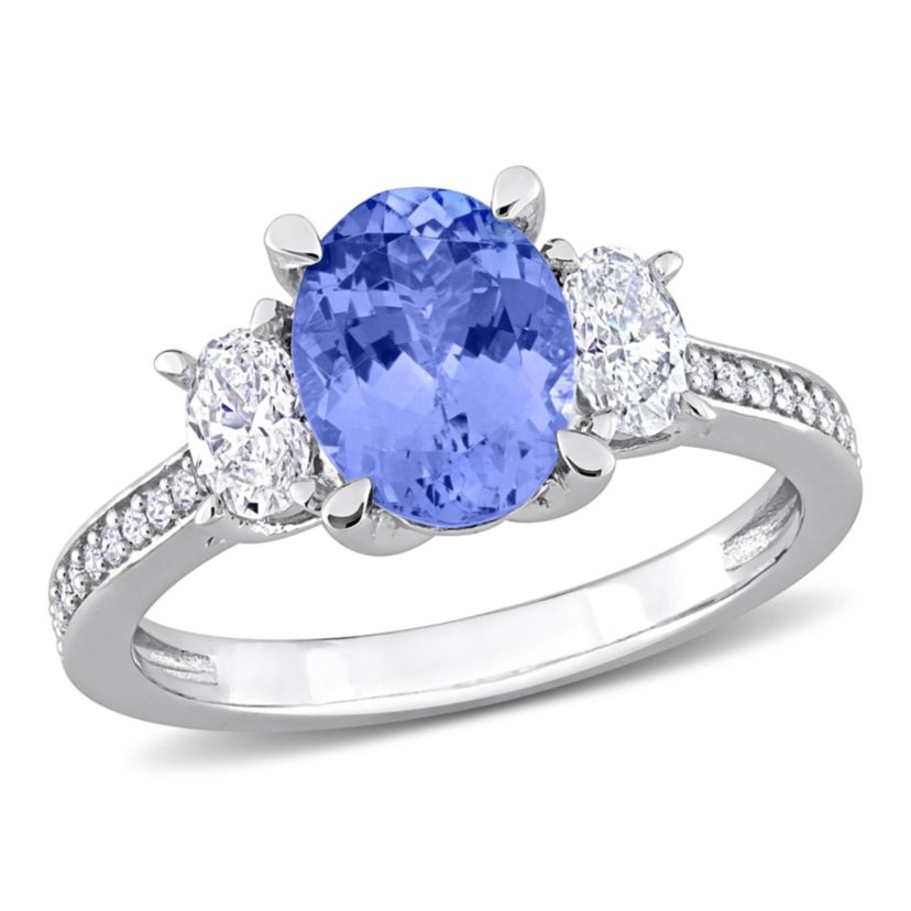 Tanzanite and 5/8 ct. t.w. Diamond 3-Stone Ring in 14K White Gold