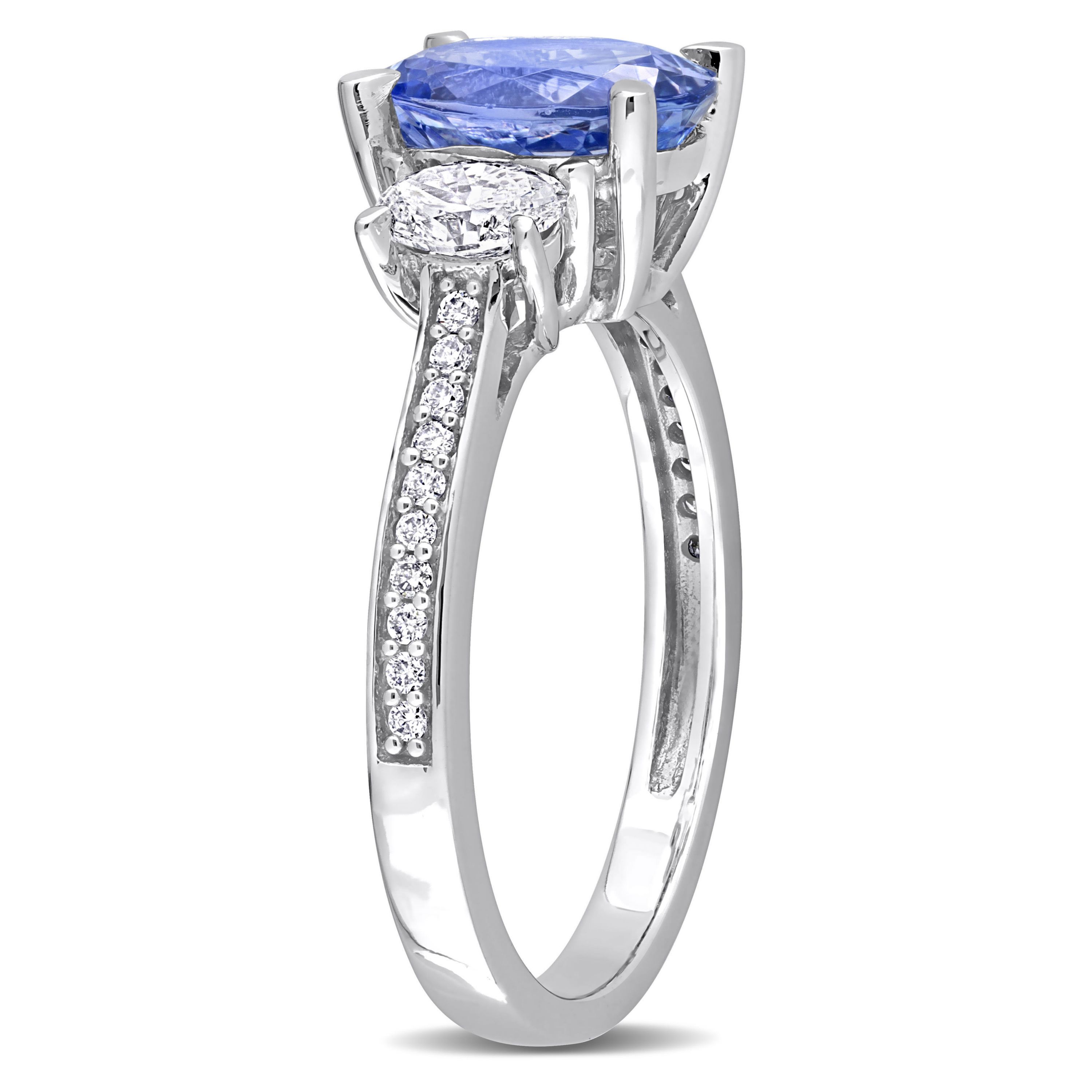Tanzanite and 5/8 ct. t.w. Diamond 3-Stone Ring in 14K White Gold