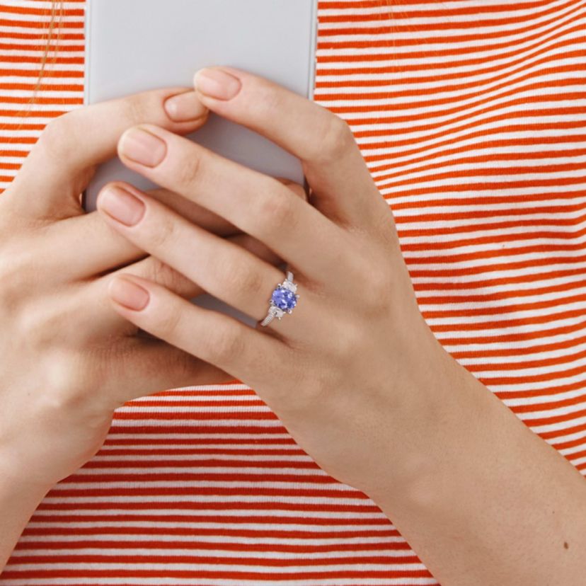 Tanzanite and 5/8 ct. t.w. Diamond 3-Stone Ring in 14K White Gold