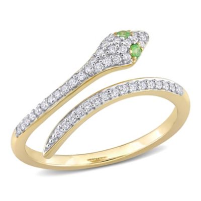 1/5 ct. t.w. Diamond with Tsavorite Accent Snake Ring 10K Yellow Gold