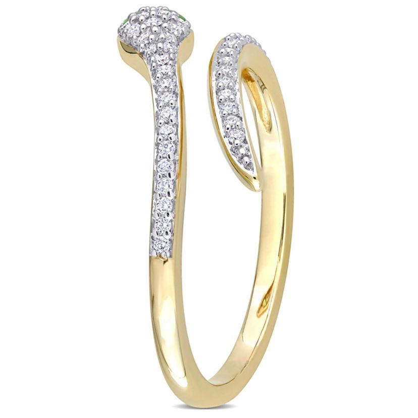1/5 ct. t.w. Diamond with Tsavorite Accent Snake Ring in 10K Yellow Gold