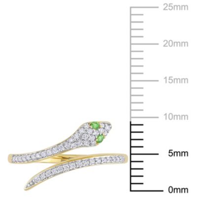 1/5 ct. t.w. Diamond with Tsavorite Accent Snake Ring 10K Yellow Gold