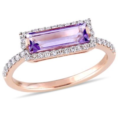 Belk & Co Amethyst and 1/4 ct. t.w. Diamond Halo Ring in 14K Rose Gold, Pink, 10