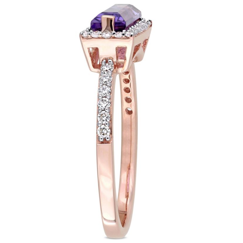 Amethyst and 1/4 ct. t.w. Diamond Halo Ring in 14K Rose Gold
