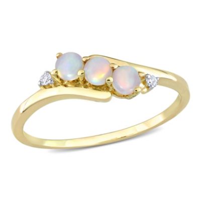 Belk & Co Opal and Diamond Accent 3-Stone Ring in 10K Yellow Gold, 8.5