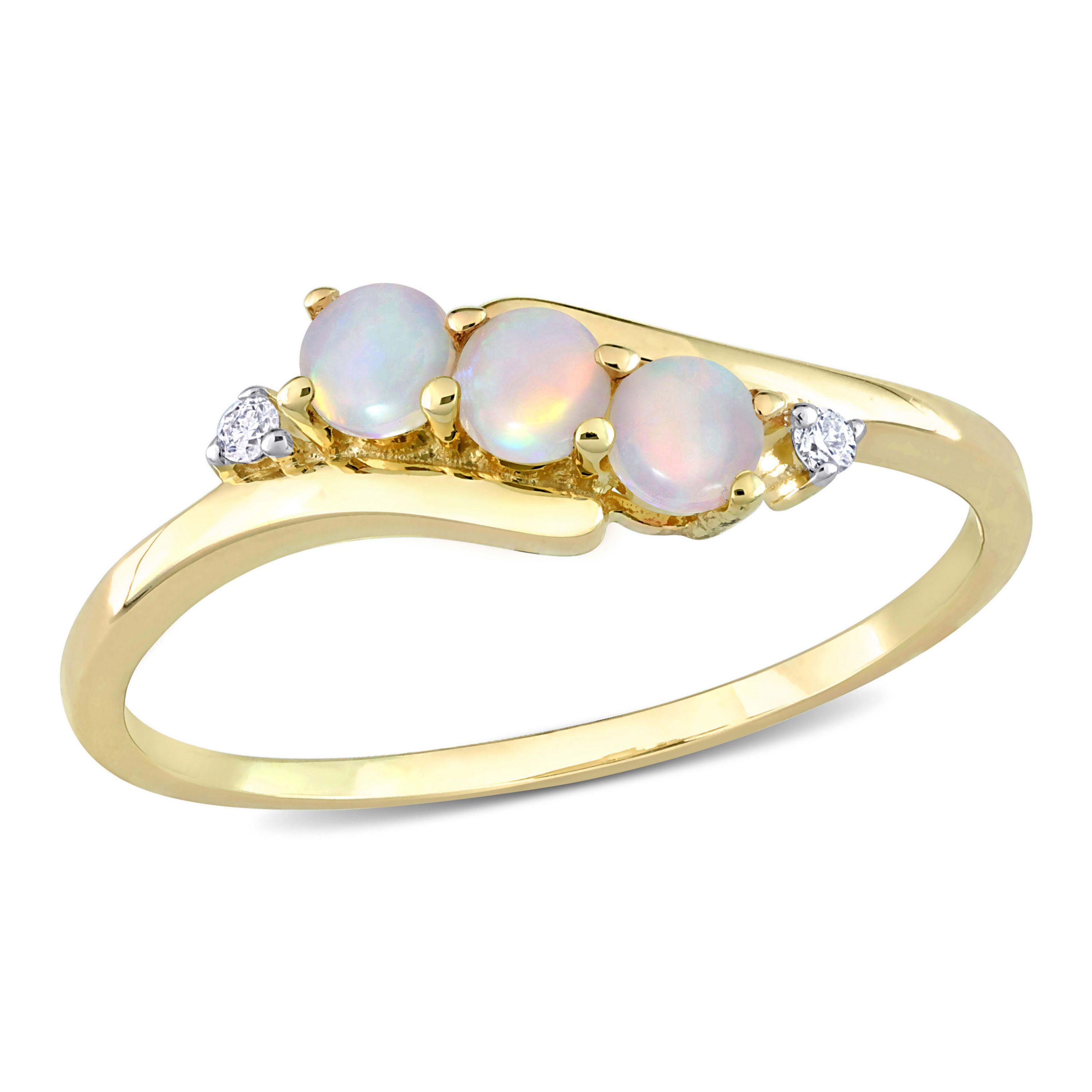 Opal and Diamond Accent 3-Stone Ring in 10K Yellow Gold