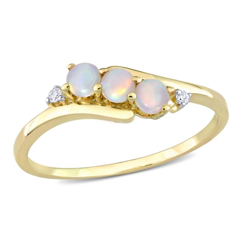 Opal and Diamond Accent 3-Stone Ring in 10K Yellow Gold