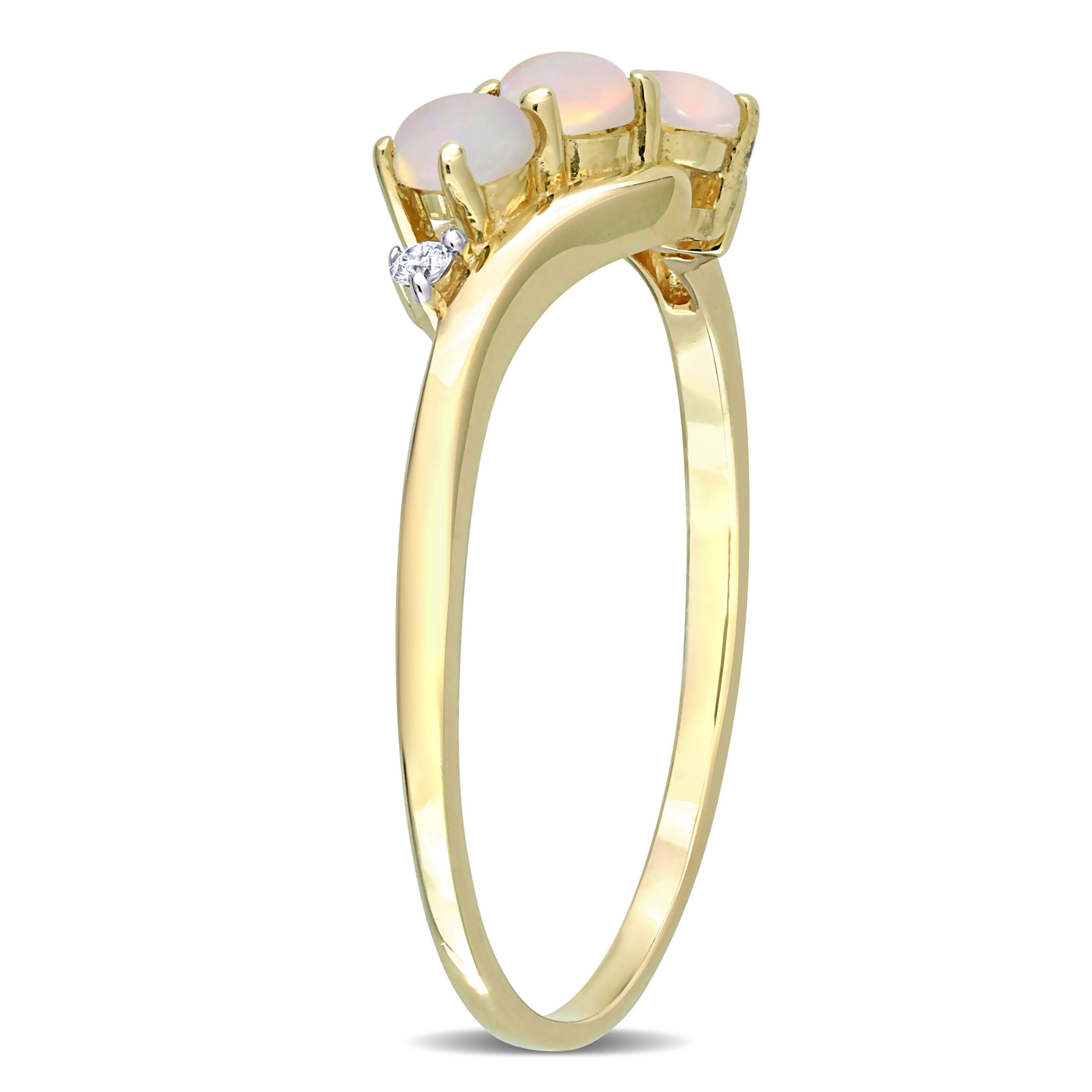 Opal and Diamond Accent 3-Stone Ring in 10K Yellow Gold