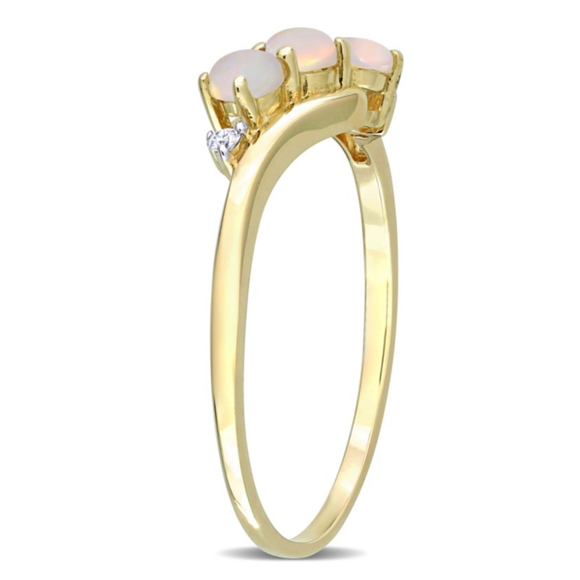 Opal and Diamond Accent 3-Stone Ring in 10K Yellow Gold