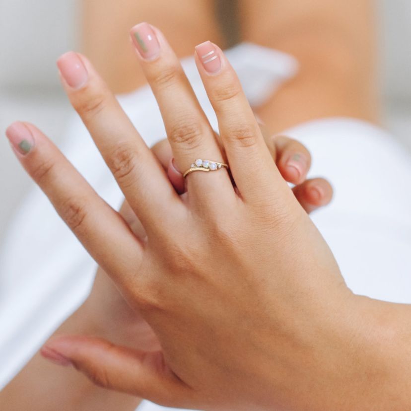 Opal and Diamond Accent 3-Stone Ring in 10K Yellow Gold