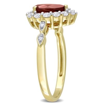 Garnet and White Topaz Diamond Accent  Halo Ring 10K Yellow Gold