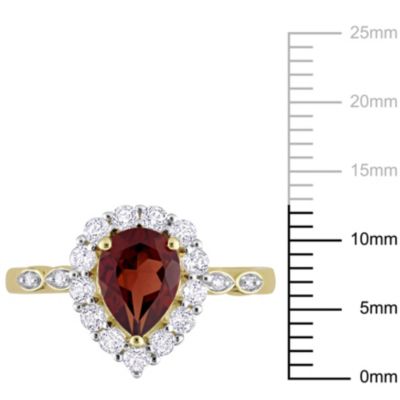 Garnet and White Topaz Diamond Accent  Halo Ring 10K Yellow Gold