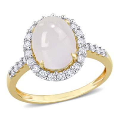 Belk & Co Moonstone and 2/5 ct. t.w. Diamond Halo Ring in 14K Yellow Gold