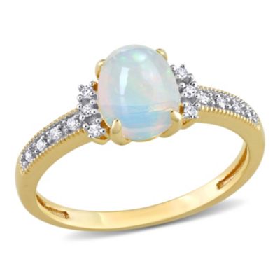 Blue Ethiopian Opal and Diamond Accent Ring 10K Yellow Gold