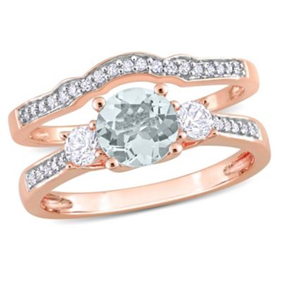 Belk & Co Lab Created Aquamarine and 1/8 ct. t.w. Diamond Bridal Ring Set in 10K Rose Gold, Pink, 6