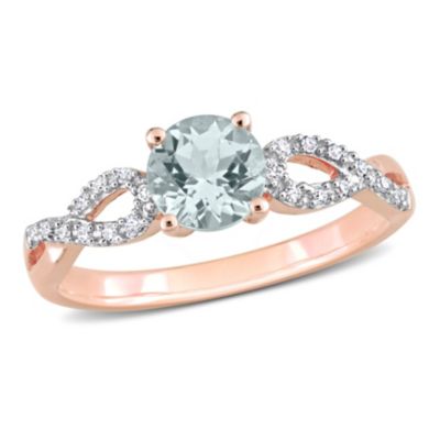 Belk & Co Aquamarine and 1/10 ct. t.w. Diamond Infinity Ring in 10K Rose Gold, Pink, 6