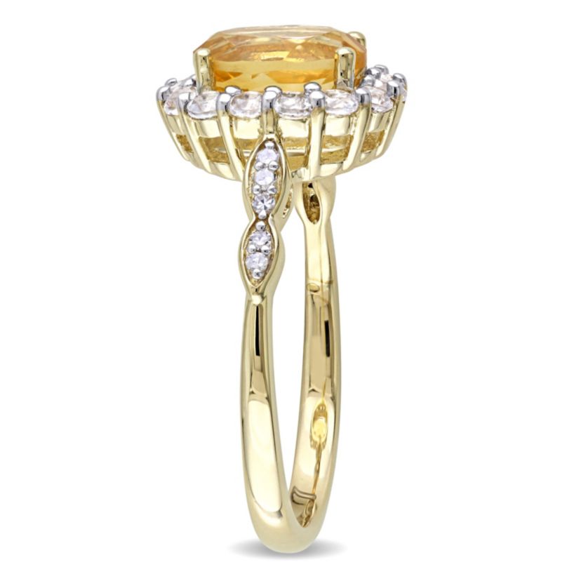 Citrine and White Topaz with Diamond Accent Vintage Ring in 14K Yellow Gold