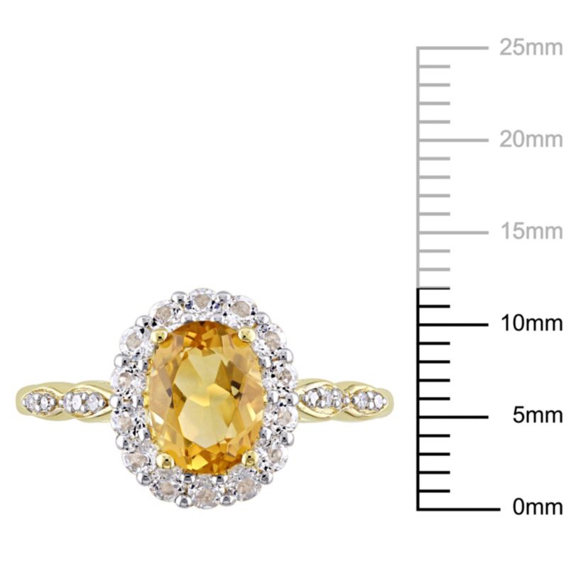 Citrine and White Topaz with Diamond Accent Vintage Ring in 14K Yellow Gold