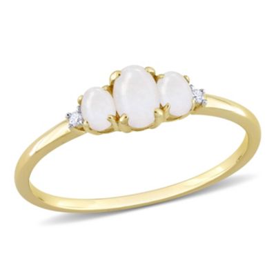 Belk & Co Opal and Diamond Accent 3-Stone Ring in 10K Yellow Gold, 8