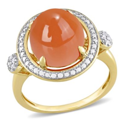 Belk & Co Orange Moonstone and Diamond Accent Halo Ring in 14K Yellow Gold