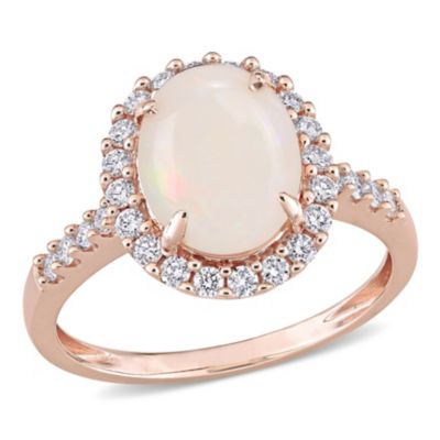 Belk & Co Opal and 2/5 ct. t.w. Diamond Halo Ring in 14K Rose Gold