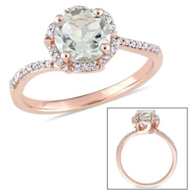 Belk & Co Green Quartz and 1/10 ct. t.w. Diamond Floral Halo Ring in 14K Rose Gold, Pink