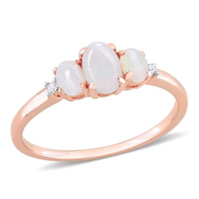 Belk & Co Opal and Diamond Accent 3-Stone Ring in 10K Rose Gold