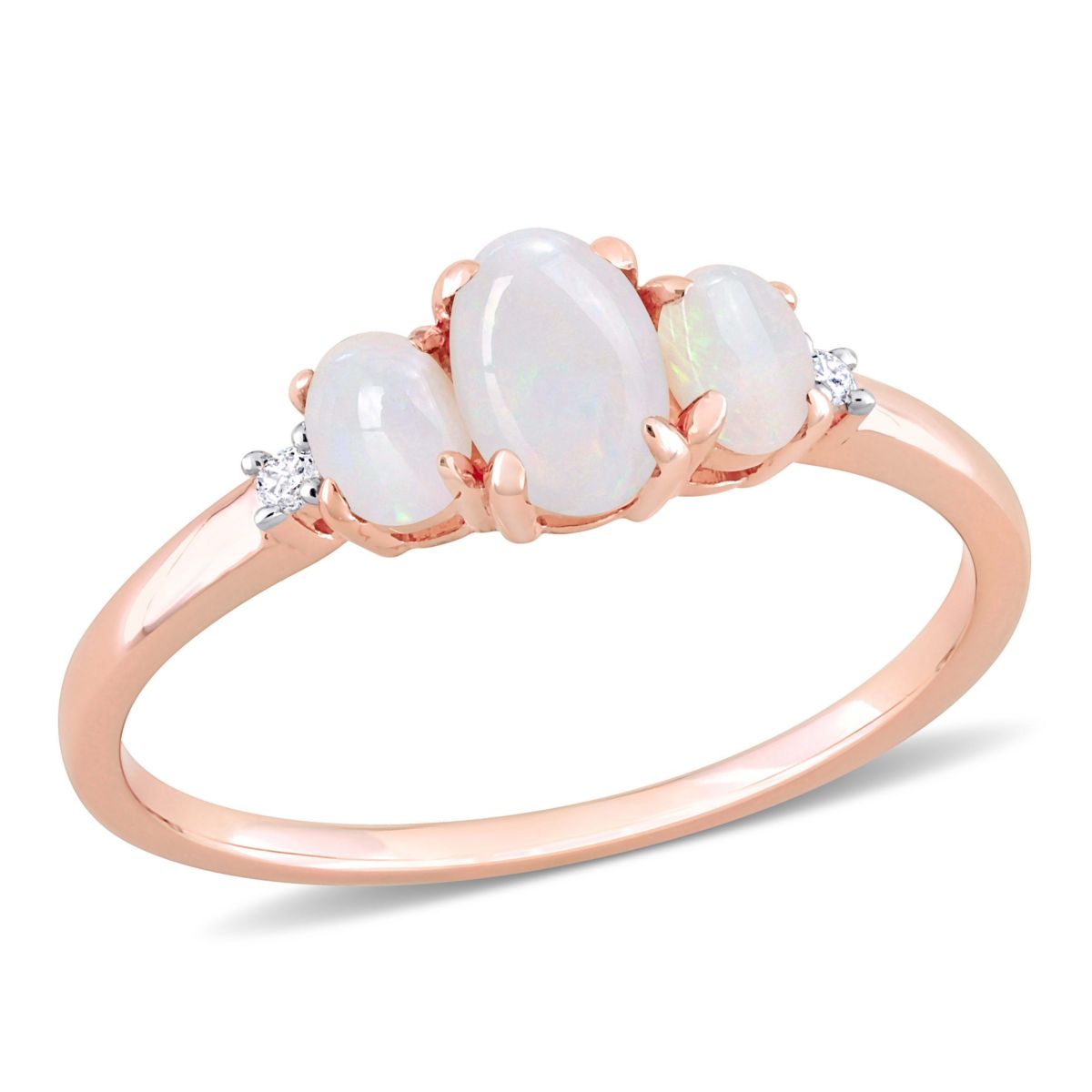 Opal and Diamond Accent 3-Stone Ring in 10K Rose Gold
