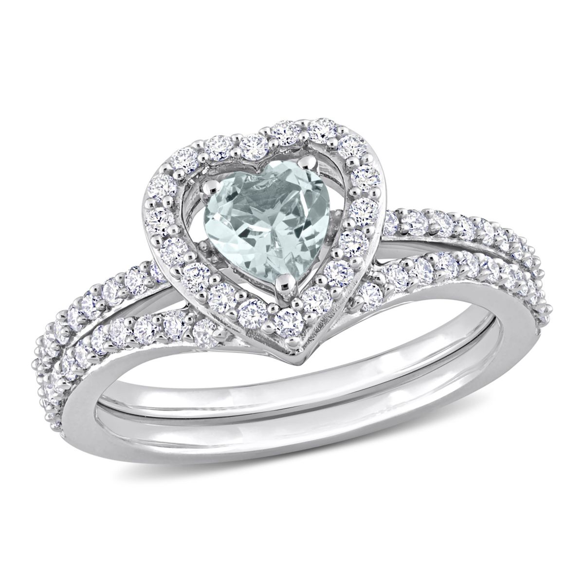 Aquamarine and 1/2 ct. t.w. Diamond Bridal Ring Set in 10K White Gold