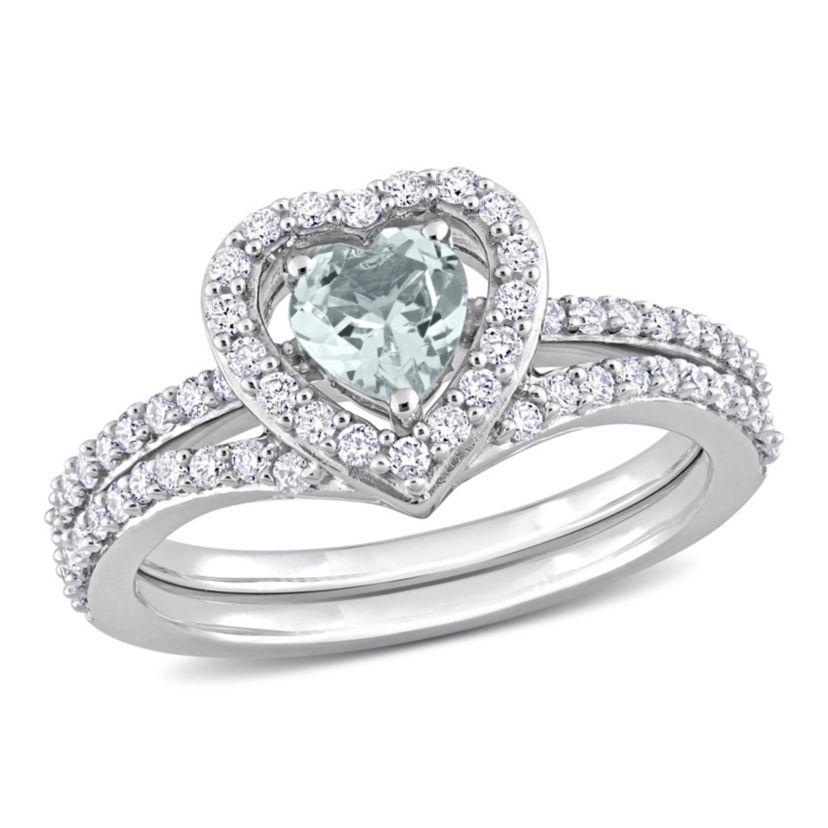 Aquamarine and 1/2 ct. t.w. Diamond Bridal Ring Set in 10K White Gold
