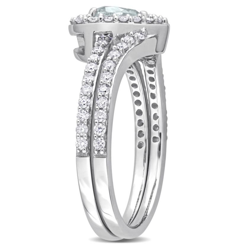 Aquamarine and 1/2 ct. t.w. Diamond Bridal Ring Set in 10K White Gold