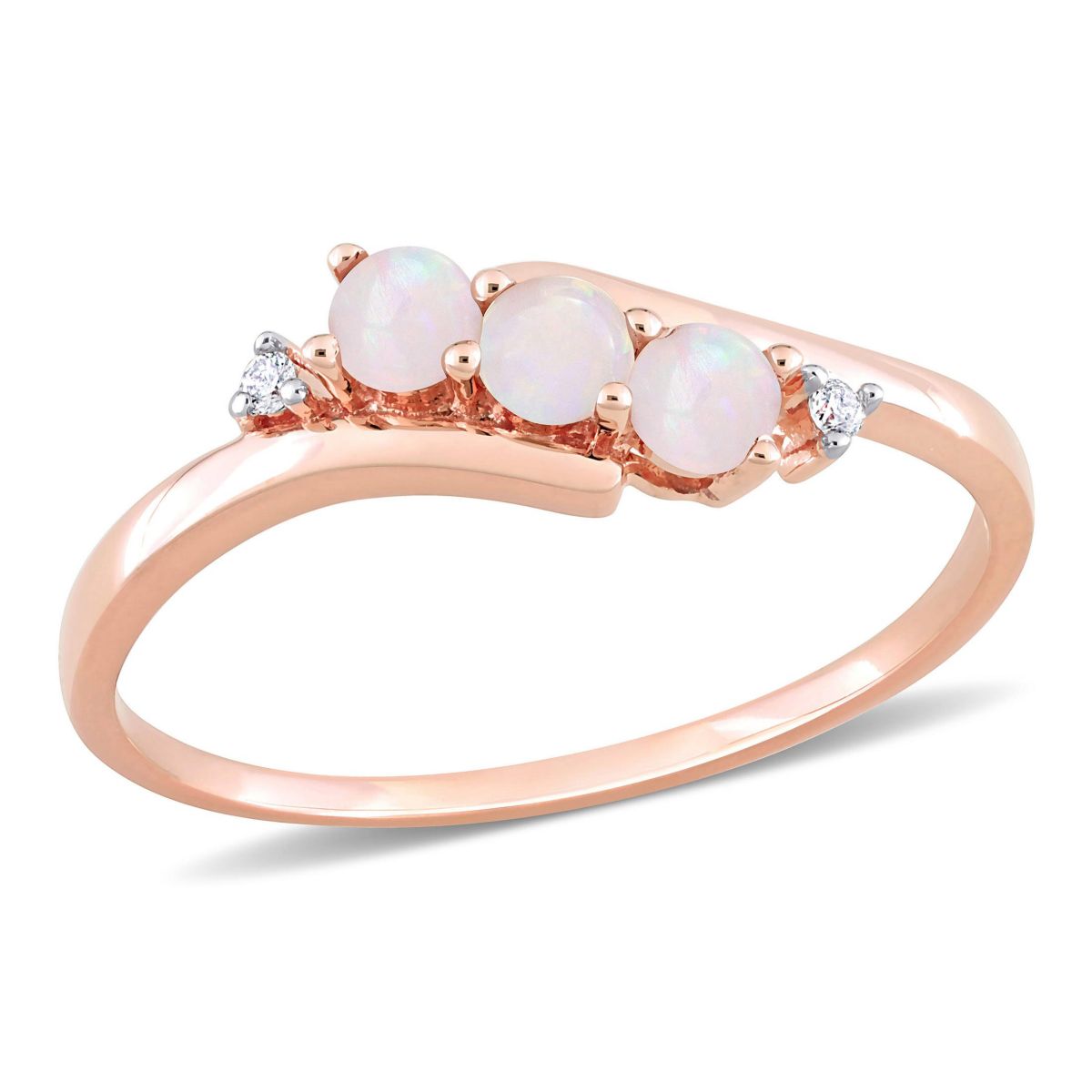 Opal and Diamond Accent 3-Stone Ring in 10K Rose Gold