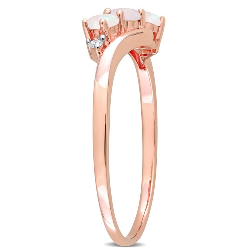 Opal and Diamond Accent 3-Stone Ring in 10K Rose Gold