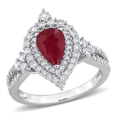 Belk & Co Ruby and 3/4 ct. t.w. Diamond Double Halo Ring in 14K White Gold, 8 -  0620400323525