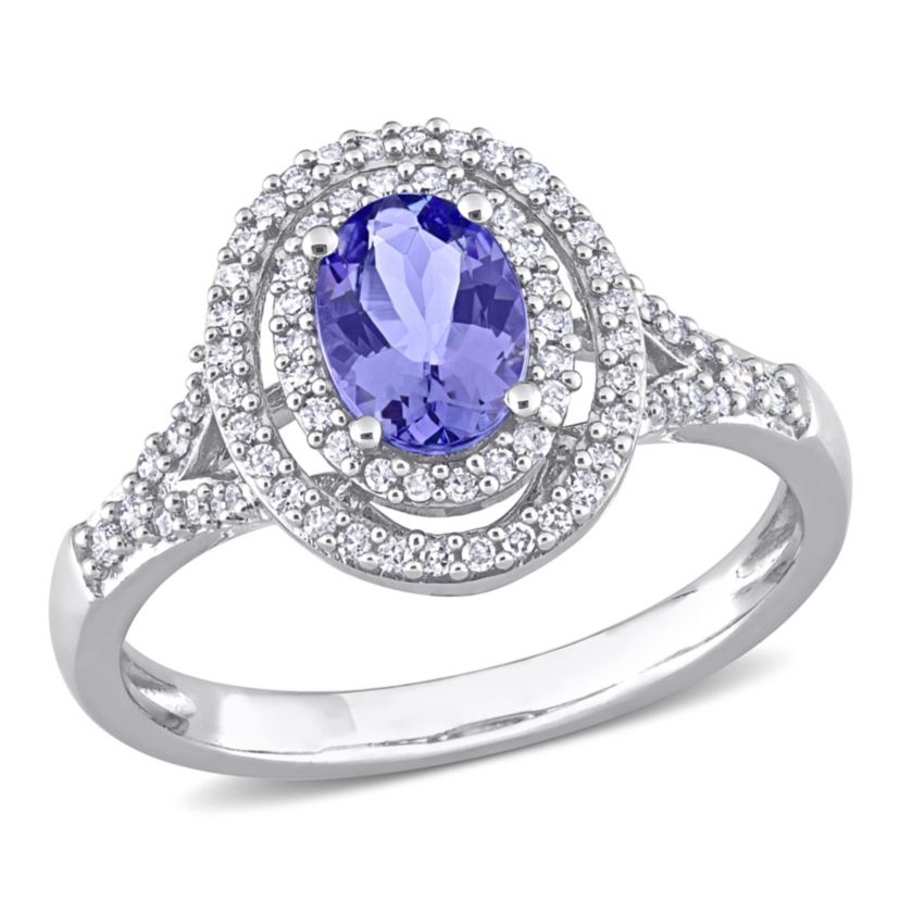 Tanzanite and 1/4 ct. t.w. Diamond Halo Ring in 10K White Gold