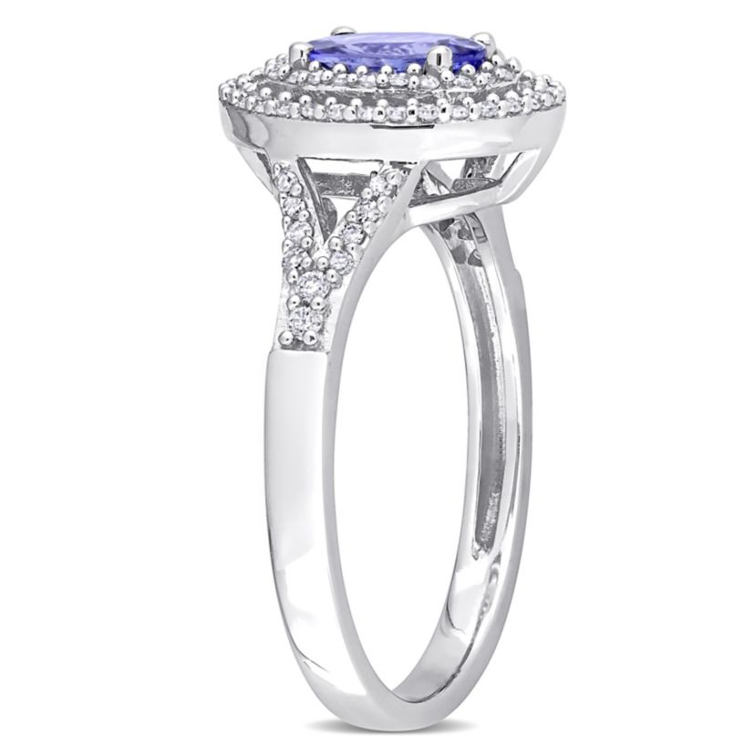Tanzanite and 1/4 ct. t.w. Diamond Halo Ring in 10K White Gold