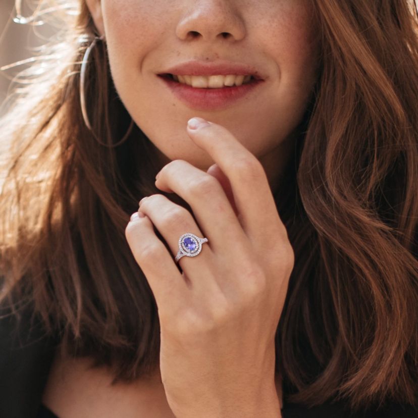 Tanzanite and 1/4 ct. t.w. Diamond Halo Ring in 10K White Gold
