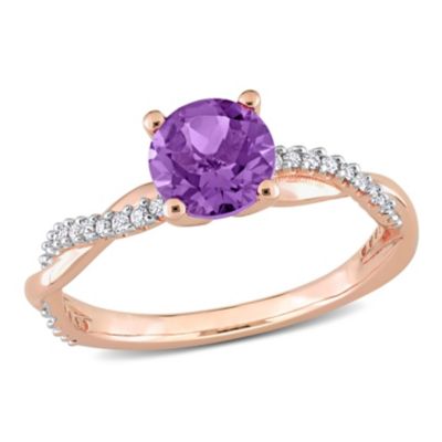 Belk & Co Amethyst and 1/6 ct. t.w. Diamond Crossover Ring in 14K Rose Gold, Pink