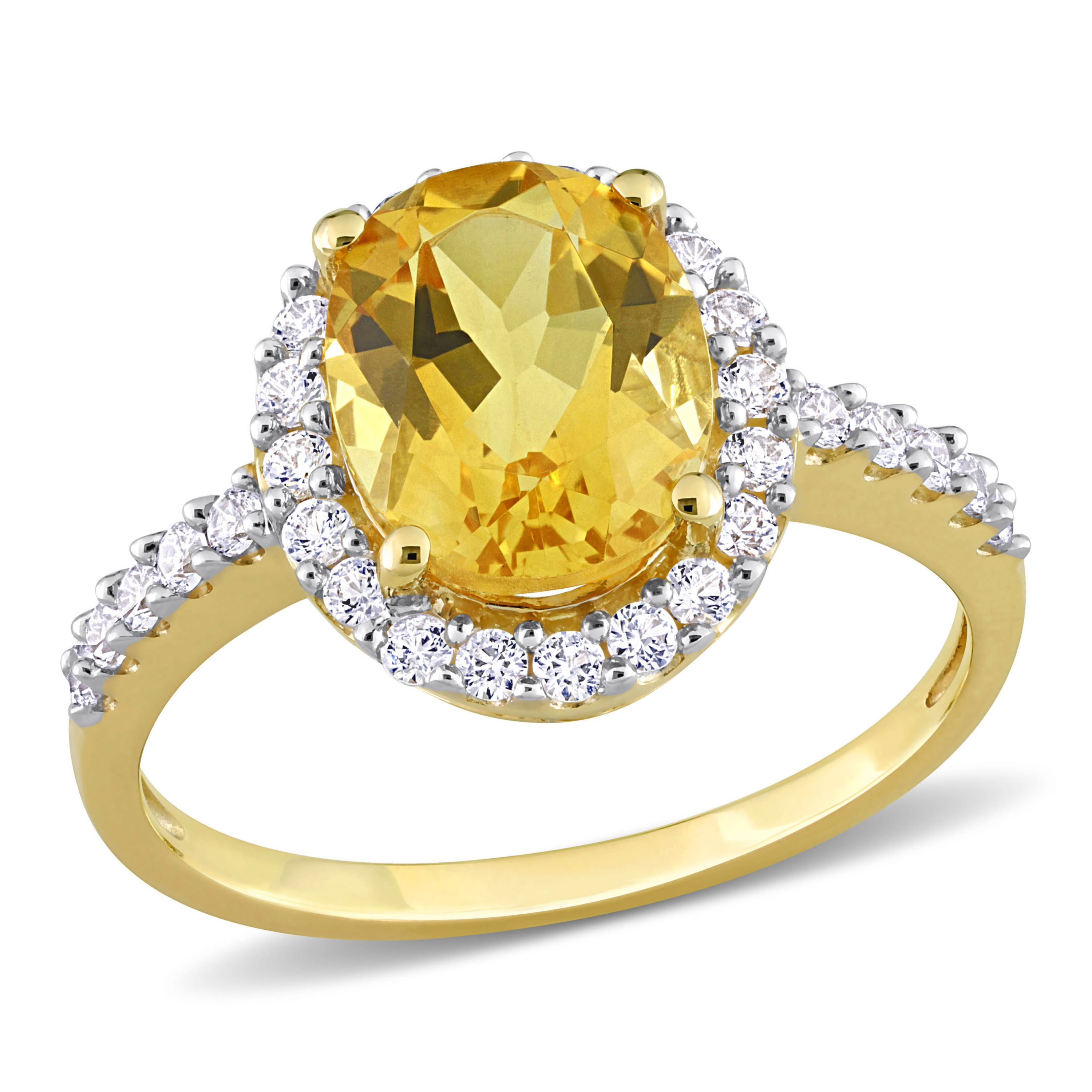 Lab Created Citrine and Created White Sapphire Halo Ring in 10K Yellow Gold