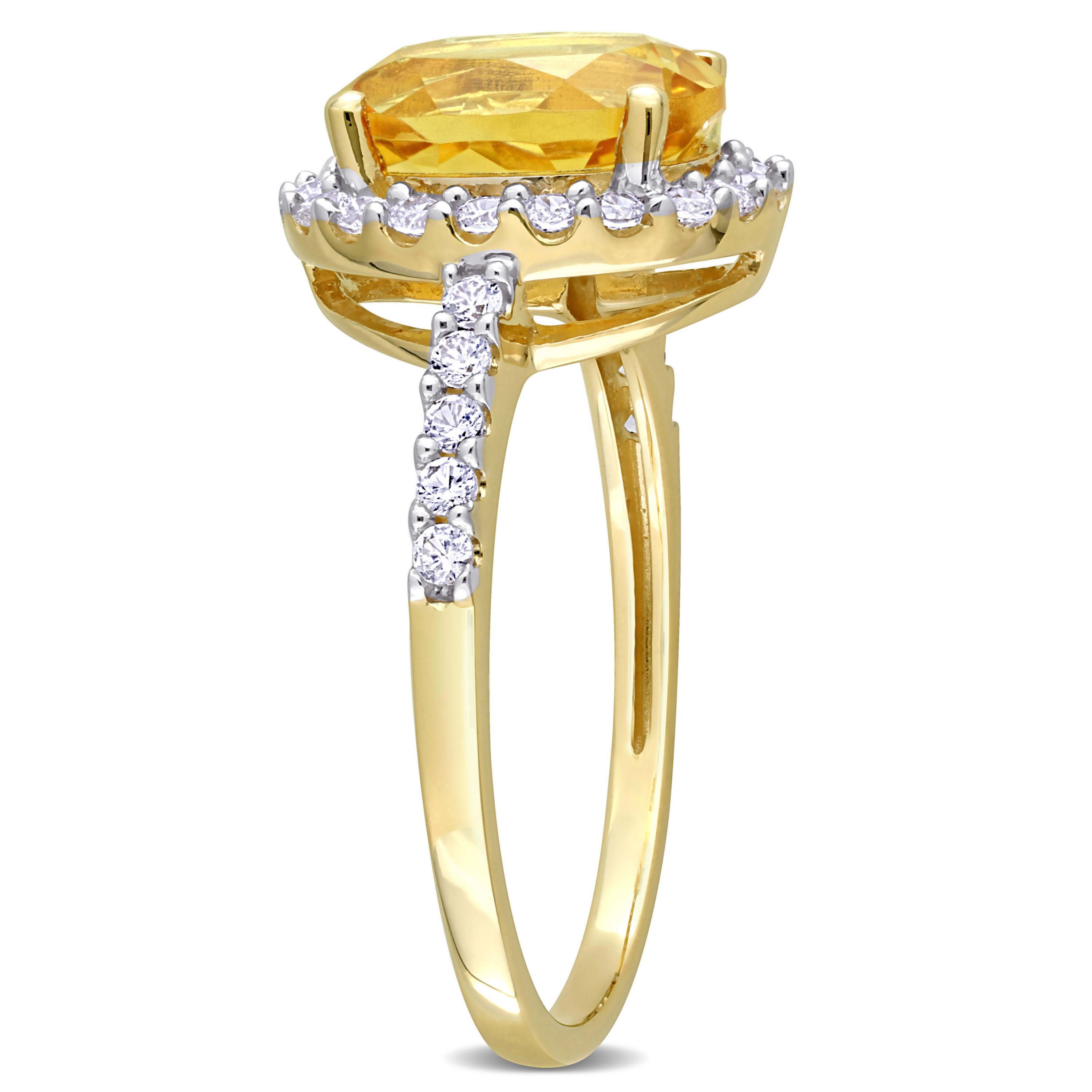 Lab Created Citrine and Created White Sapphire Halo Ring in 10K Yellow Gold