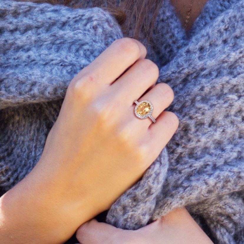 Lab Created Citrine and Created White Sapphire Halo Ring in 10K Yellow Gold