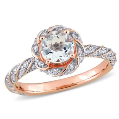 Belk & Co Aquamarine and 1/4 ct. t.w. Diamond Swirl Ring in 14K Rose Gold, Pink, 10