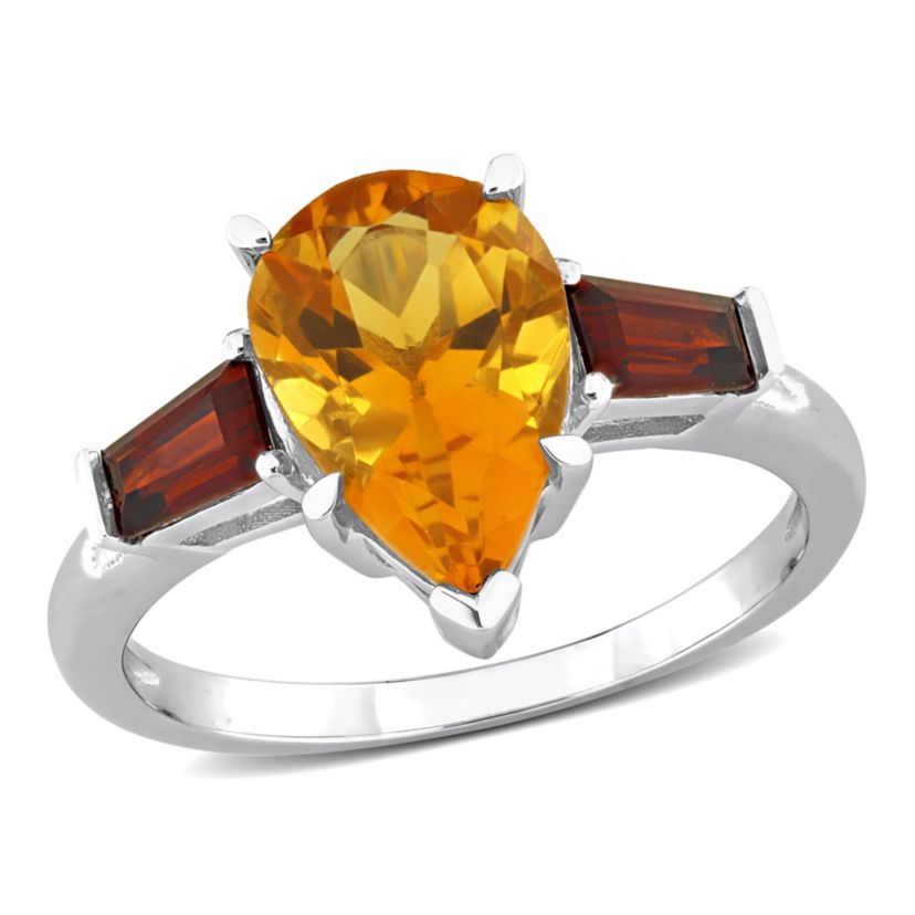 Citrine and Garnet Ring in 14K White Gold