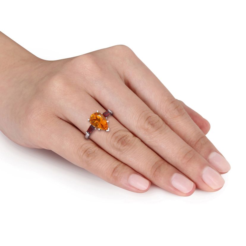 Citrine and Garnet Ring in 14K White Gold